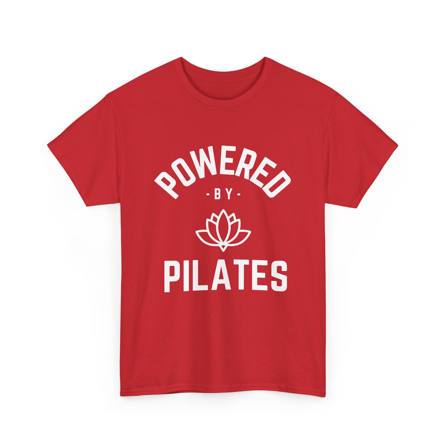 Powered by Pilates Yoga Cotton Slogan T-shirt, for pilates, yoga, fitness, well-being, wellness, mindfulness, bold, activewear, athleisure, statement tee