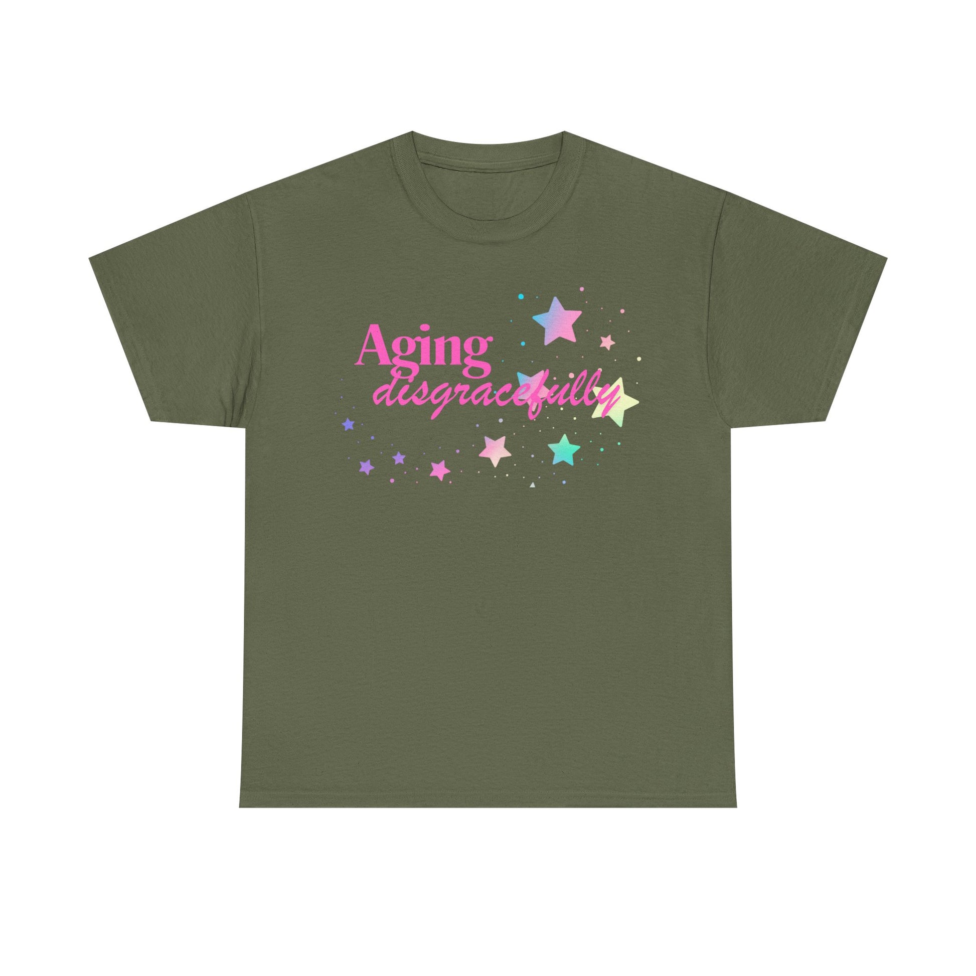 Aging Disgracefully slogan T-shirt, fun, quirky, bold, age-positive statement tee, gift for women embracing empowerment, freedom and confidence in midlife