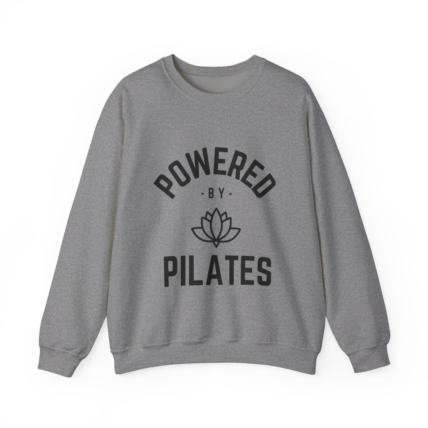 Powered by Pilates Yoga Slogan sweatshirt, for pilates, yoga, fitness, well-being, wellness, mindfulness, bold, activewear, athleisure, statement sweatshirt