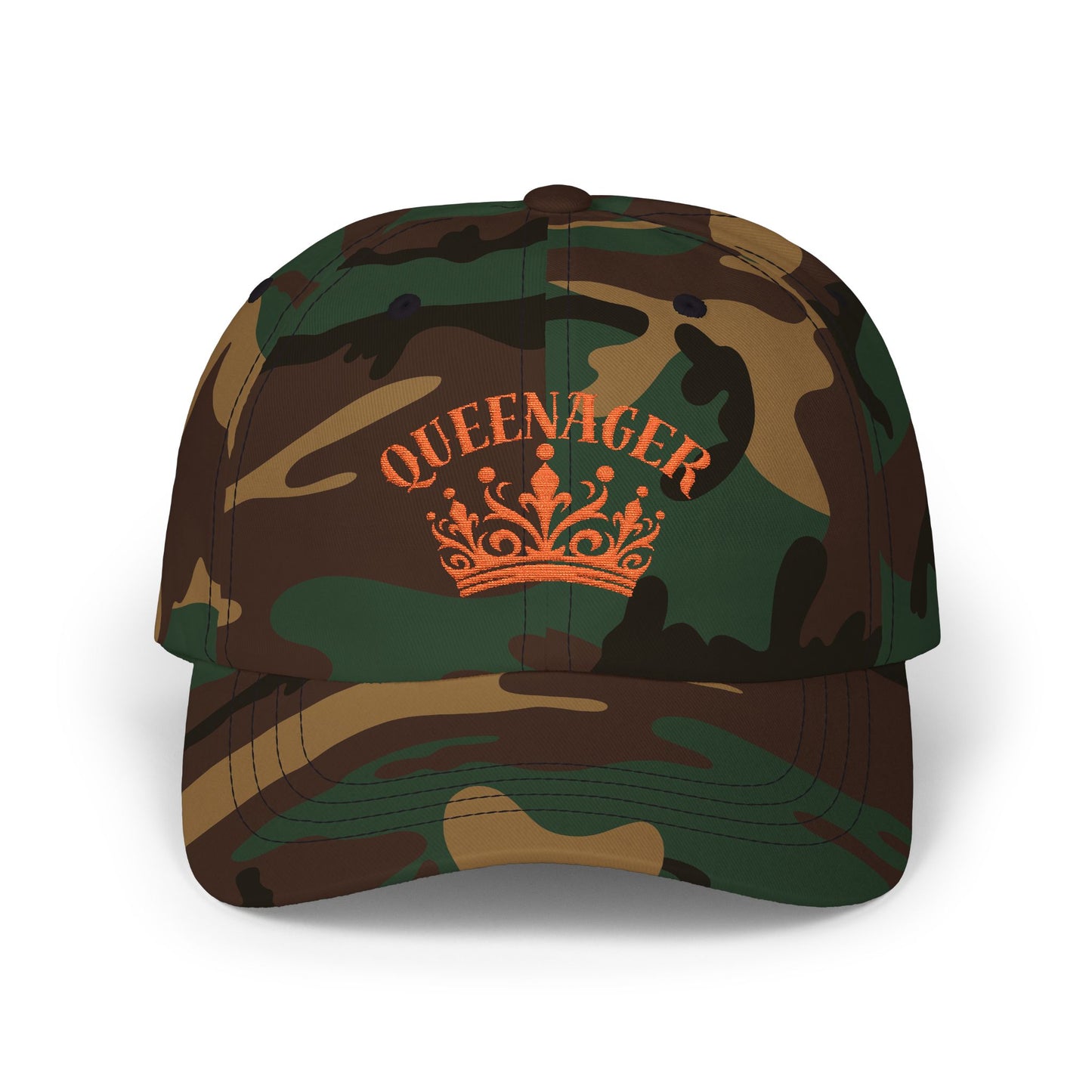 Bold Queenager slogan baseball cap, with crown image, age-positive statement hat, for empowered, confident, empty nesters, fun gift for women in midlife