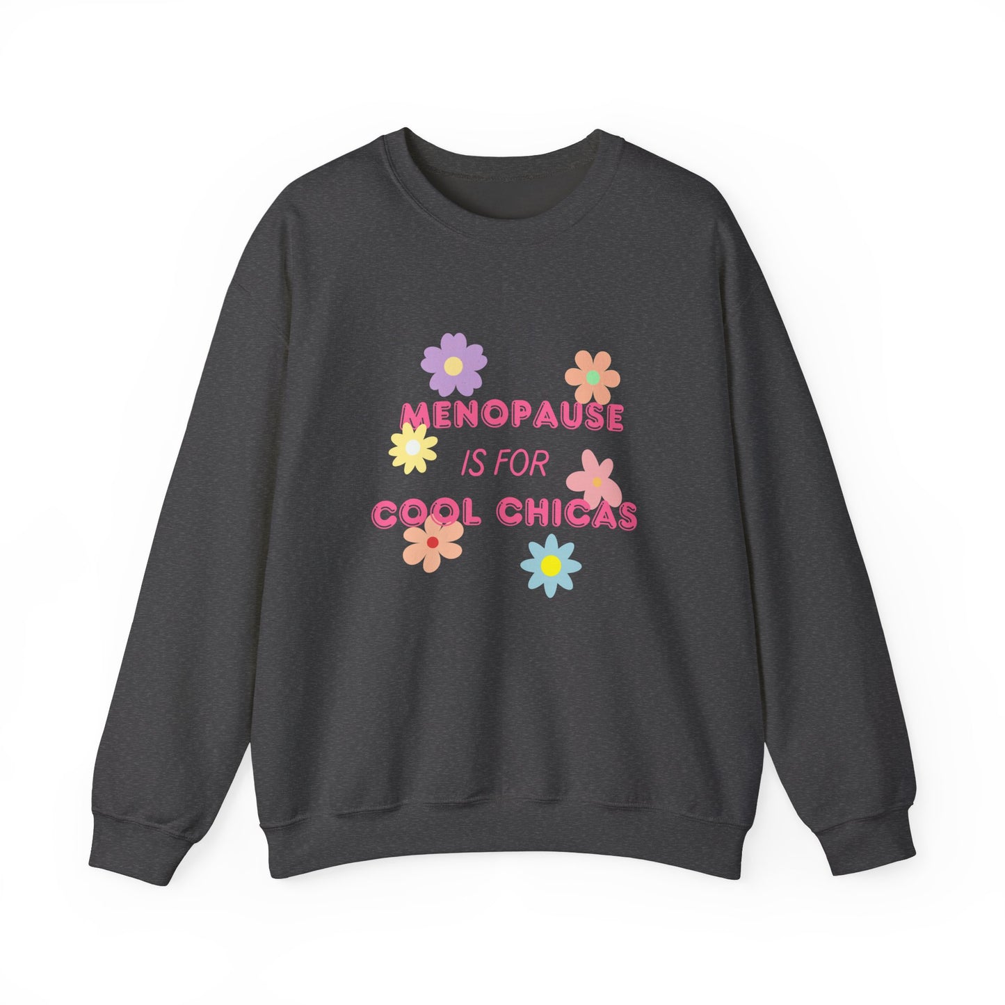 Menopause is for Cool Chicas slogan Sweatshirt, quirky, fun, empowering, age positive, bold, statement top, gift for peri-menopausal, menopausal and mid-life women