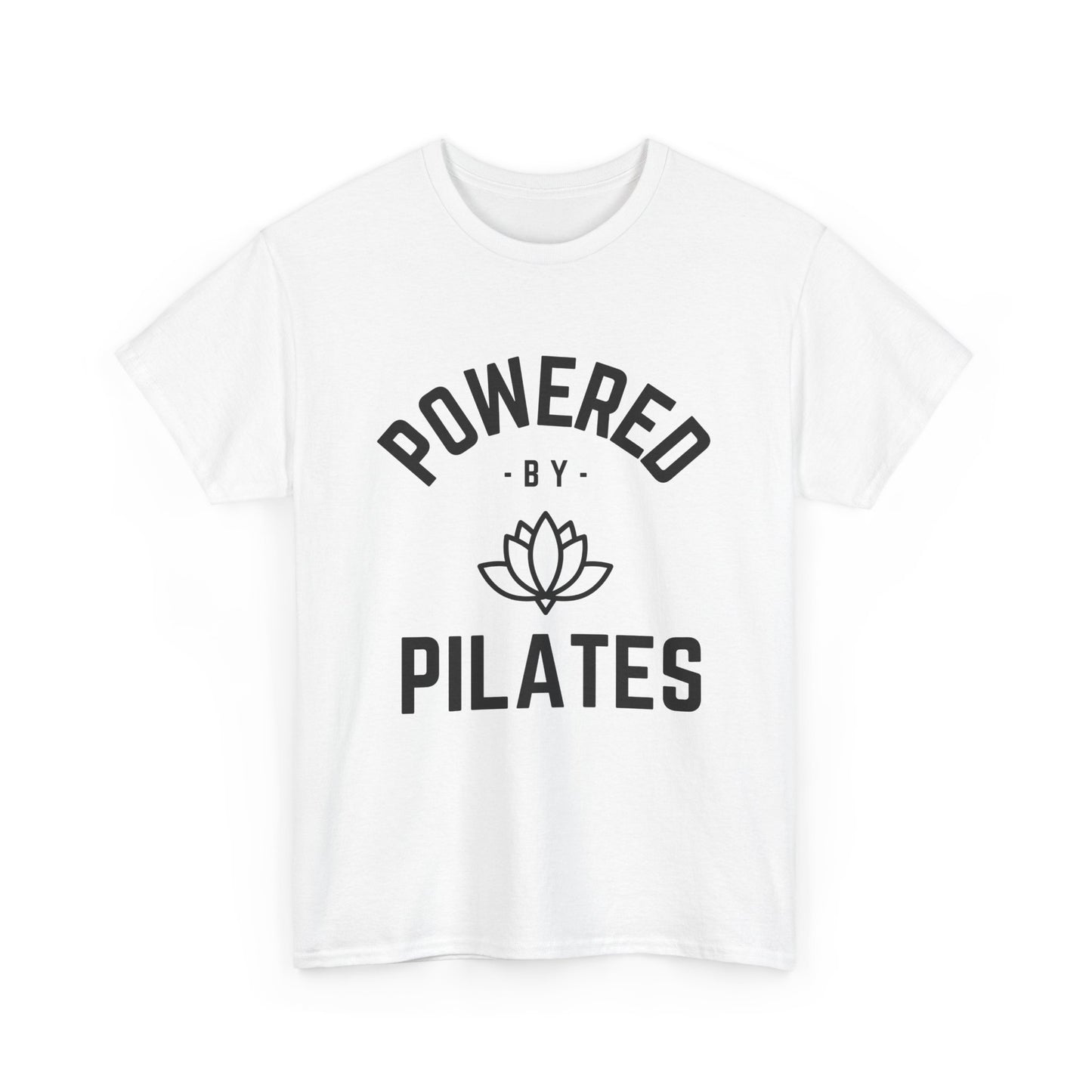 Powered by Pilates Yoga Cotton Slogan T-shirt, for pilates, yoga, fitness, well-being, wellness, mindfulness, bold, activewear, athleisure, statement tee