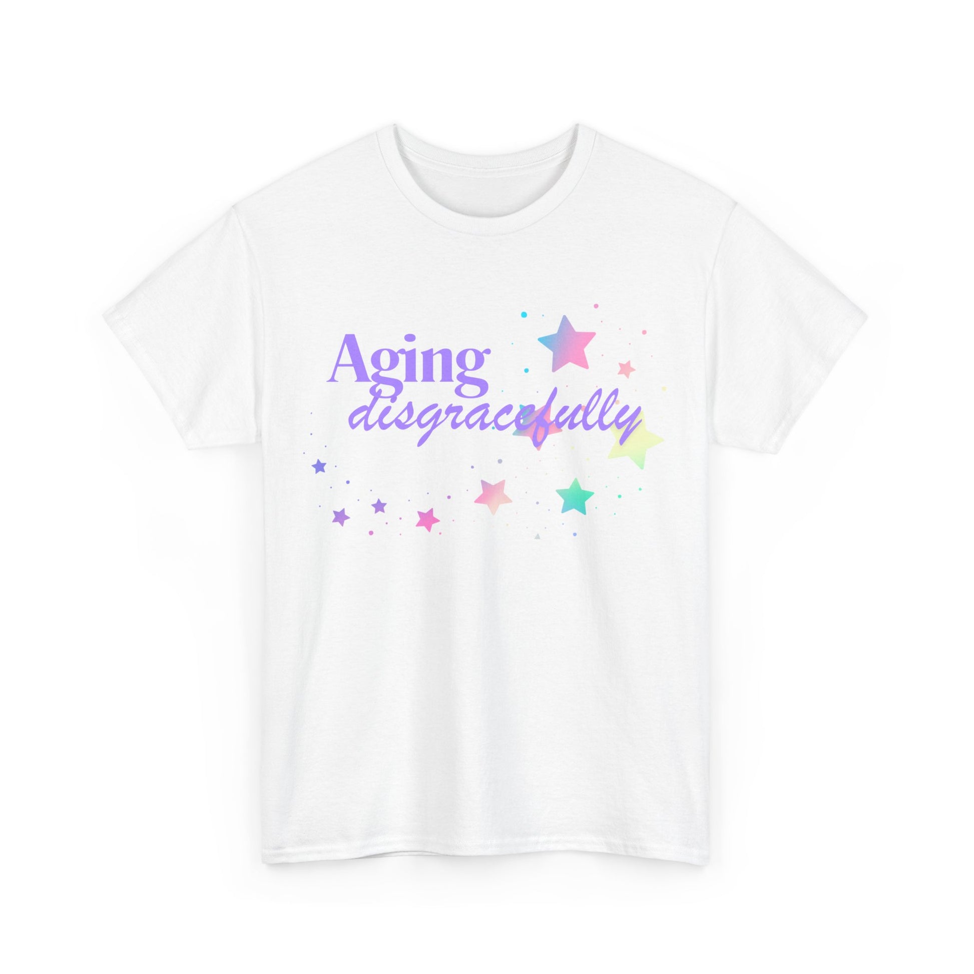 Aging Disgracefully slogan T-shirt, fun, quirky, bold, age-positive statement tee, gift for women embracing empowerment, freedom and confidence in midlife