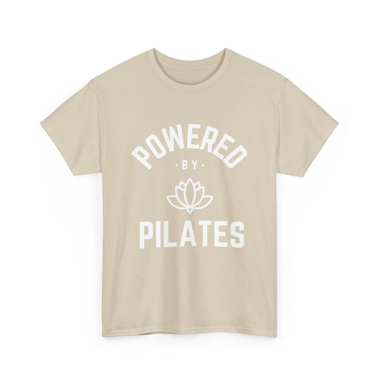 Powered by Pilates Yoga Cotton Slogan T-shirt, for pilates, yoga, fitness, well-being, wellness, mindfulness, bold, activewear, athleisure, statement tee