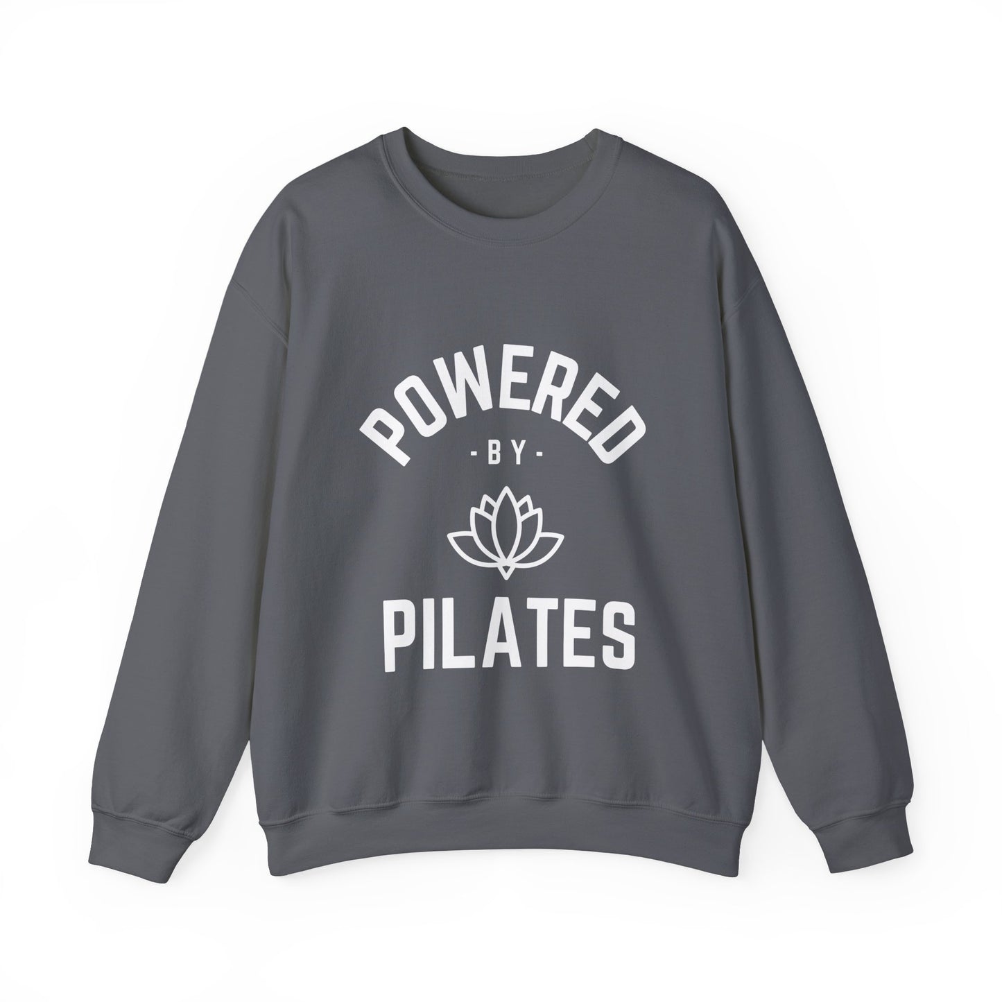 Powered by Pilates Yoga Slogan sweatshirt, for pilates, yoga, fitness, well-being, wellness, mindfulness, bold, activewear, athleisure, statement sweatshirt