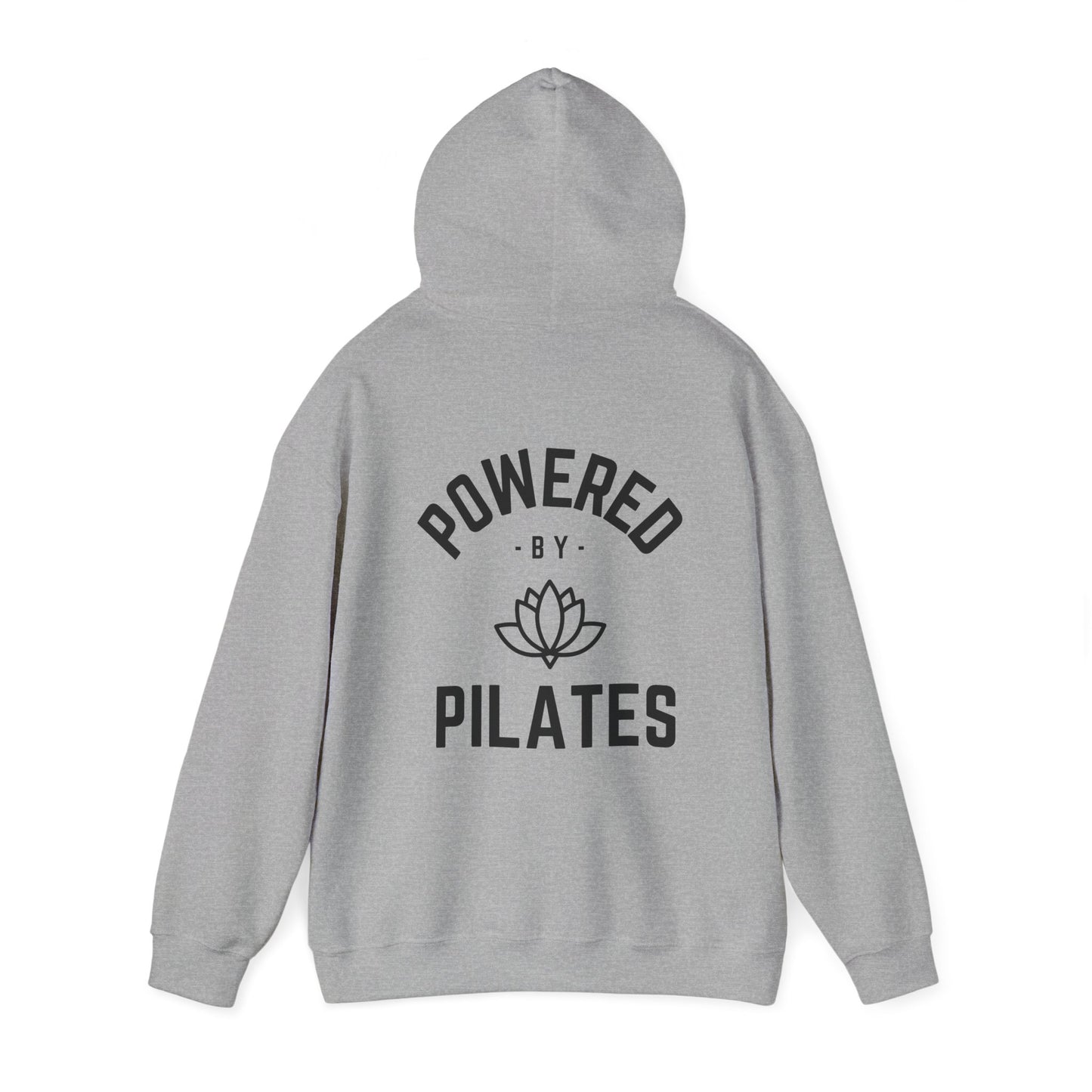 Powered by Pilates Yoga Slogan hoodie, for pilates, yoga, fitness, well-being, wellness, mindfulness, bold, activewear, athleisure, statement hoodie