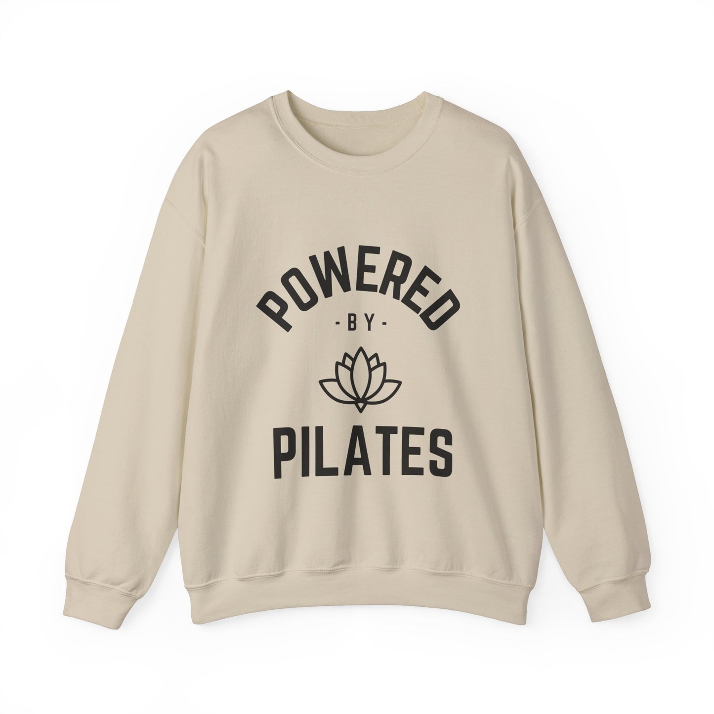 Powered by Pilates Yoga Slogan sweatshirt, for pilates, yoga, fitness, well-being, wellness, mindfulness, bold, activewear, athleisure, statement sweatshirt
