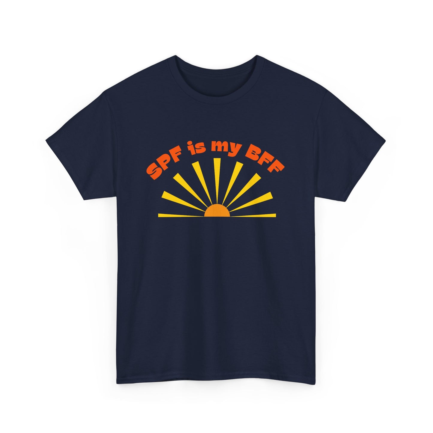 Bold SPF Is MY BFF slogan T-shirt, for anti-aging fashion, SPF awareness, safe sun, sunscreen, skin protection, sun protection statement tee