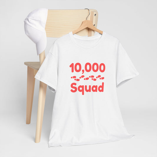 10,000 Steps Squad slogan women's t-shirt, for walking 10,000 steps a day, keeping active, outdoor fitness, exercise, well-being statement tee