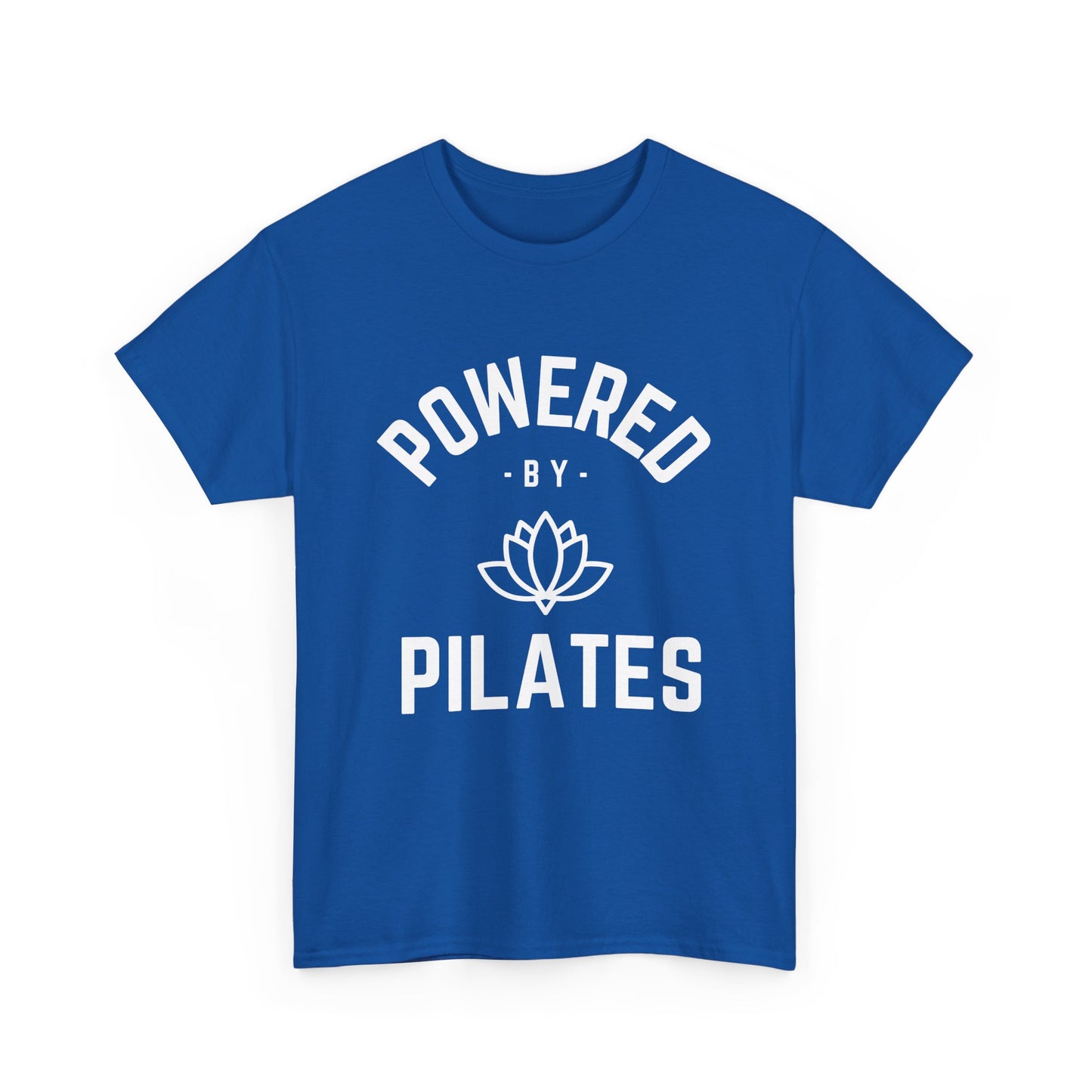 Powered by Pilates Yoga Cotton Slogan T-shirt, for pilates, yoga, fitness, well-being, wellness, mindfulness, bold, activewear, athleisure, statement tee