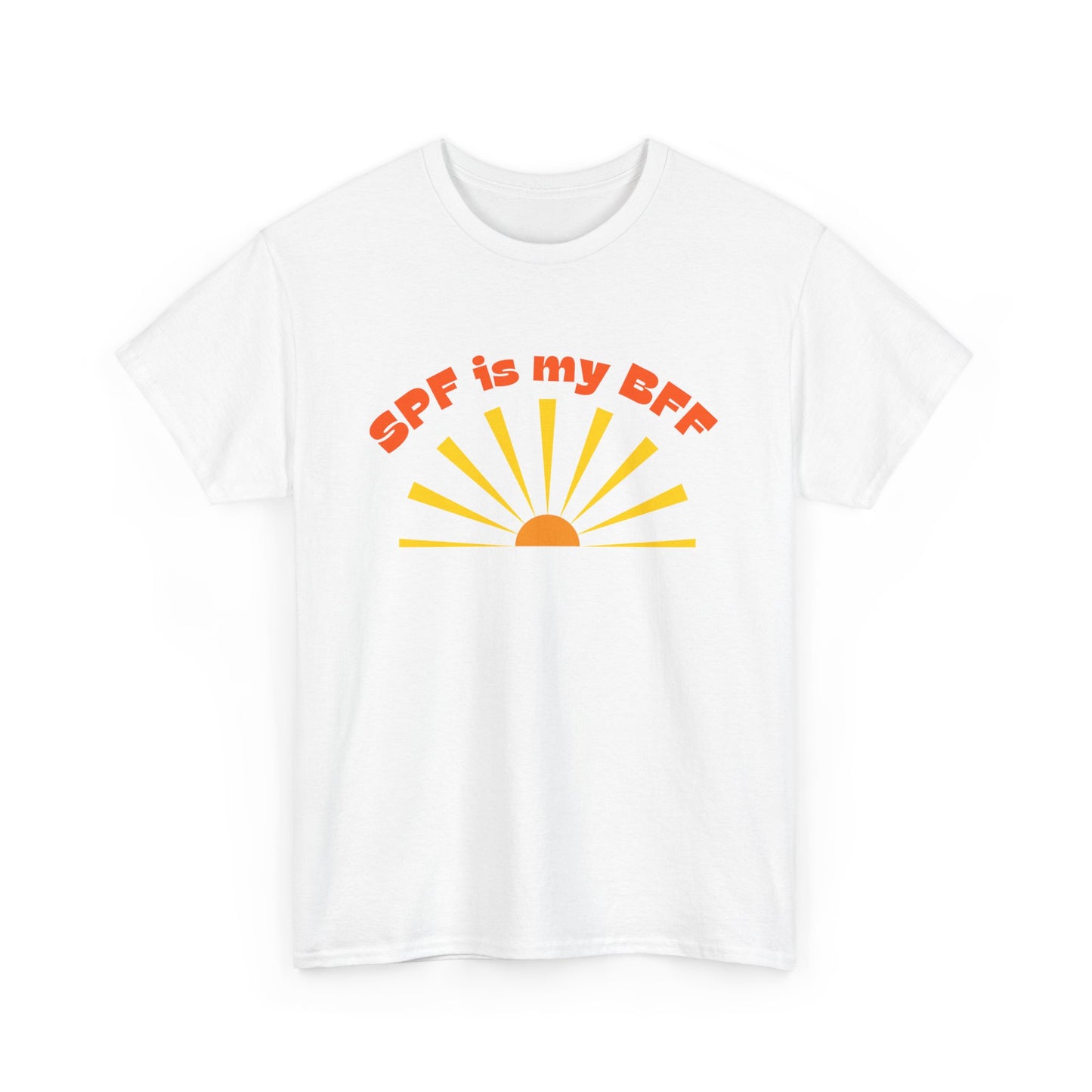 Bold SPF Is MY BFF slogan T-shirt, for anti-aging fashion, SPF awareness, safe sun, sunscreen, skin protection, sun protection statement tee