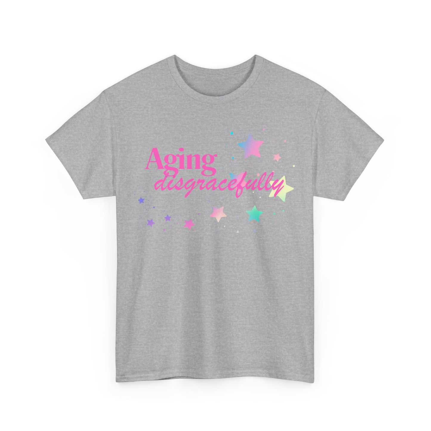 Aging Disgracefully slogan T-shirt, fun, quirky, bold, age-positive statement tee, gift for women embracing empowerment, freedom and confidence in midlife