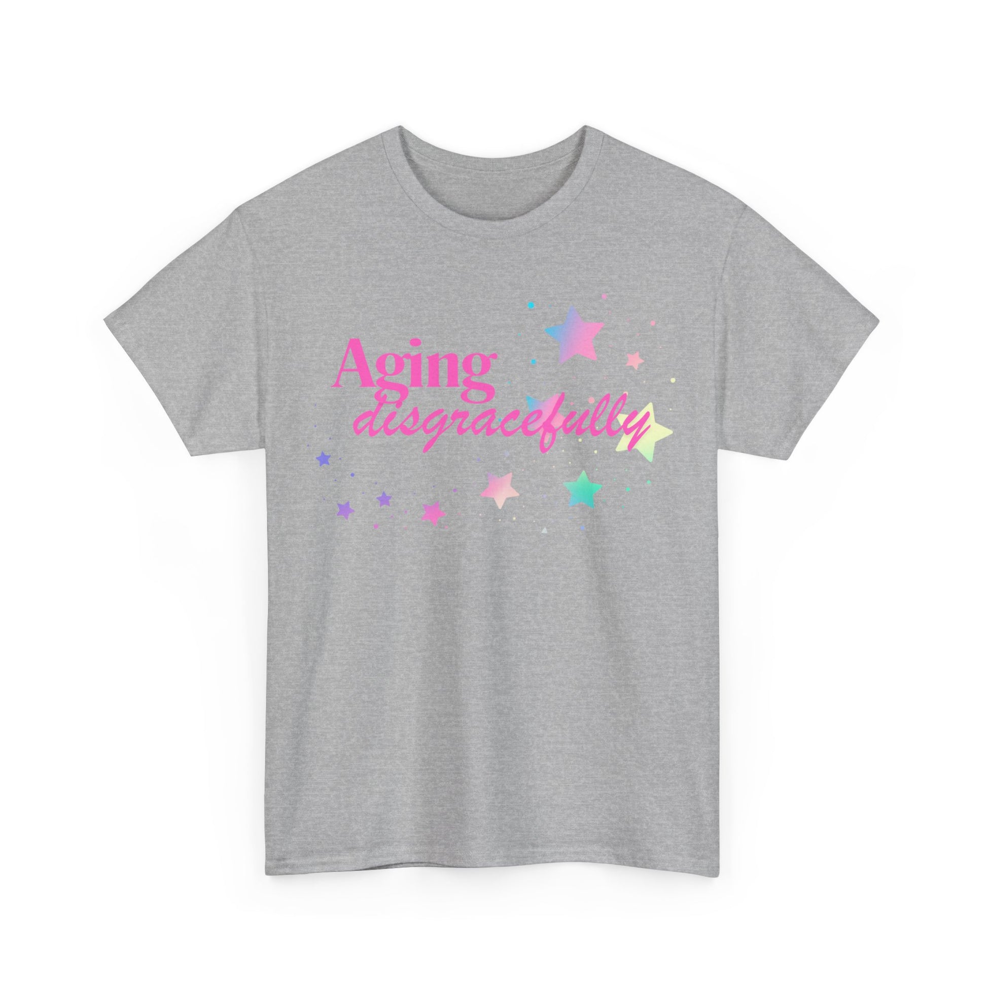 Aging Disgracefully slogan T-shirt, fun, quirky, bold, age-positive statement tee, gift for women embracing empowerment, freedom and confidence in midlife
