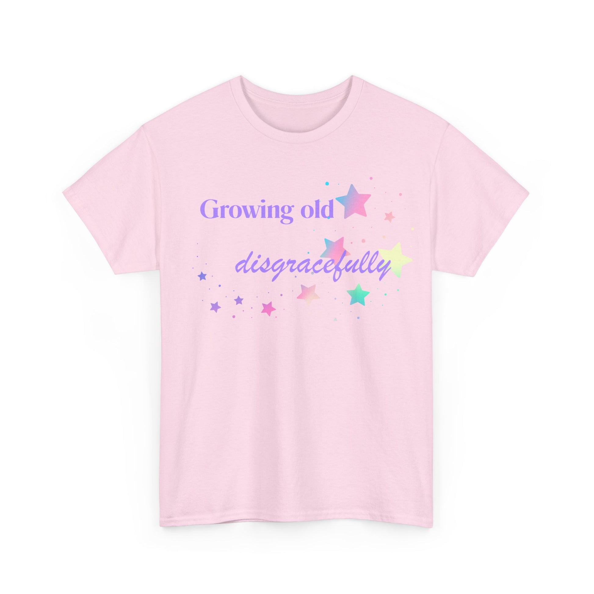 Growing Old Disgracefully slogan T-shirt, fun, quirky, bold, age-positive statement tee, gift for women embracing empowerment, freedom and confidence in midlife