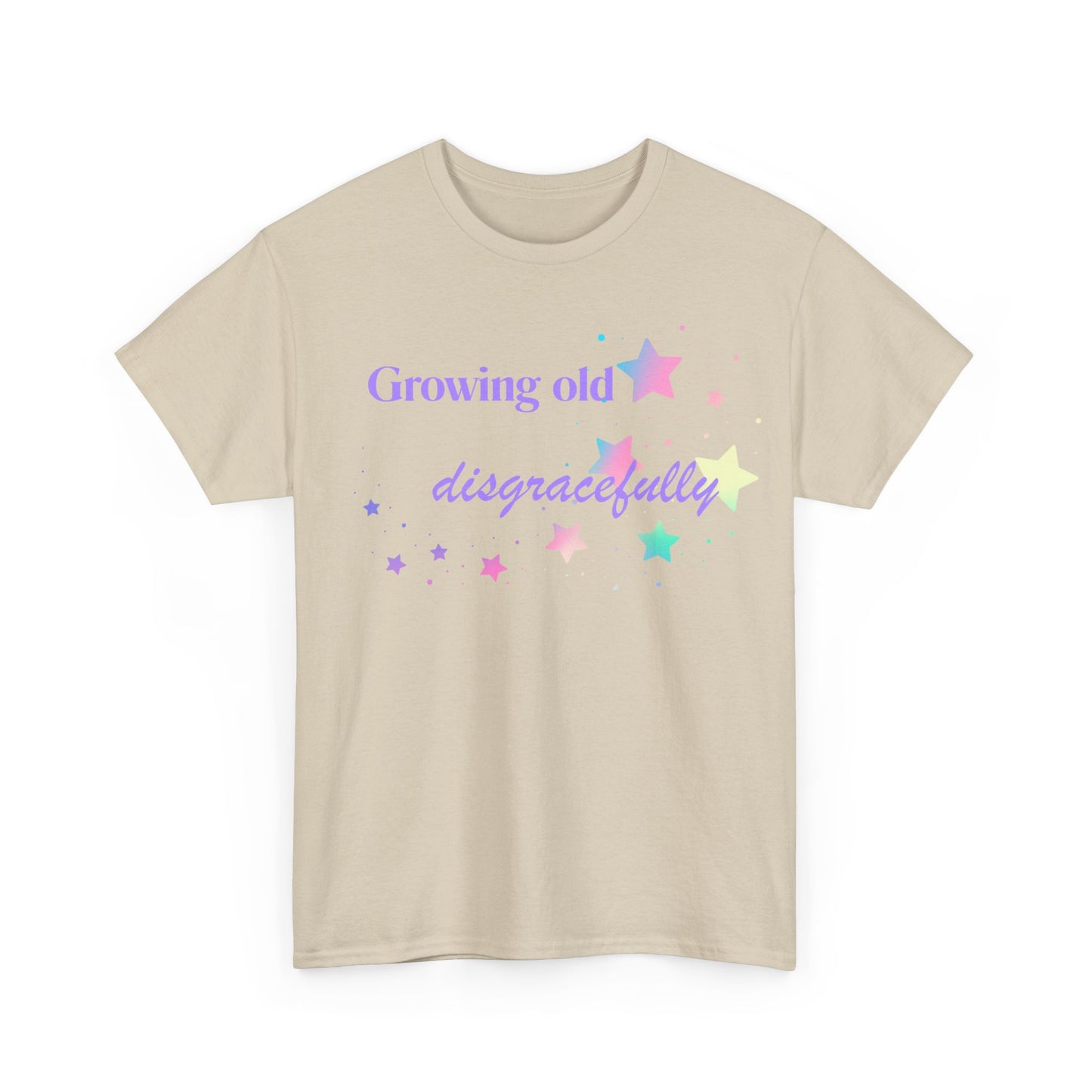 Growing Old Disgracefully slogan T-shirt, fun, quirky, bold, age-positive statement tee, gift for women embracing empowerment, freedom and confidence in midlife