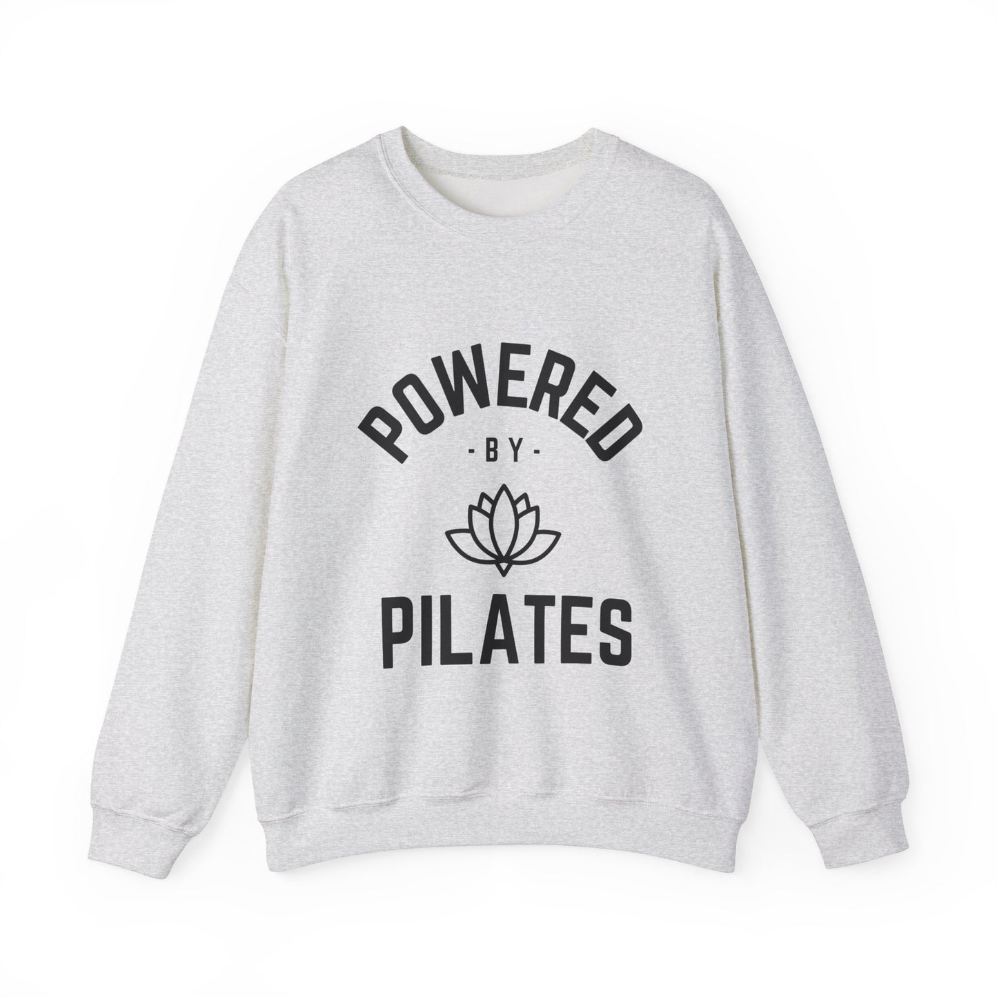 Powered by Pilates Yoga Slogan sweatshirt, for pilates, yoga, fitness, well-being, wellness, mindfulness, bold, activewear, athleisure, statement sweatshirt