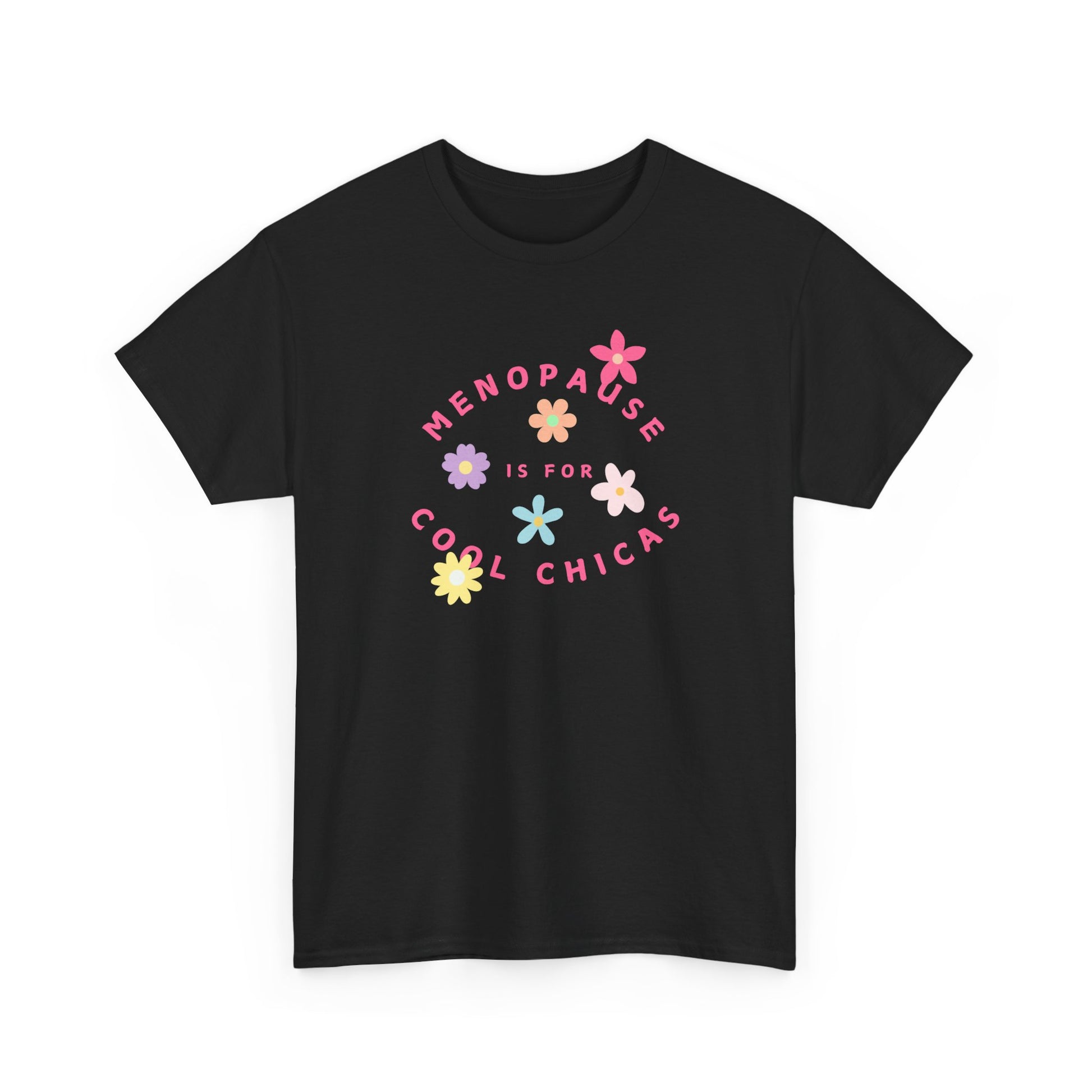 Menopause is for Cool Chicas slogan t-shirt, quirky, fun, empowering, age positive, bold, statement t-shirt, gift for peri-menopausal, menopausal and mid-life women