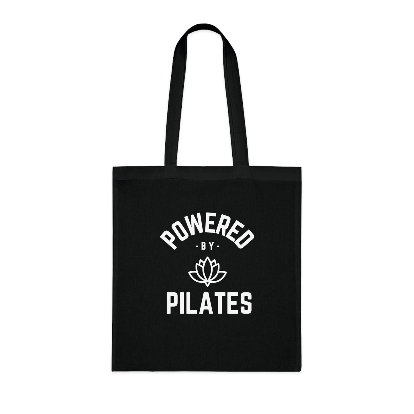 Powered by Pilates Yoga Slogan cotton tote bag, for pilates, yoga, fitness, well-being, wellness, mindfulness, bold, activewear, athleisure, statement tote bag