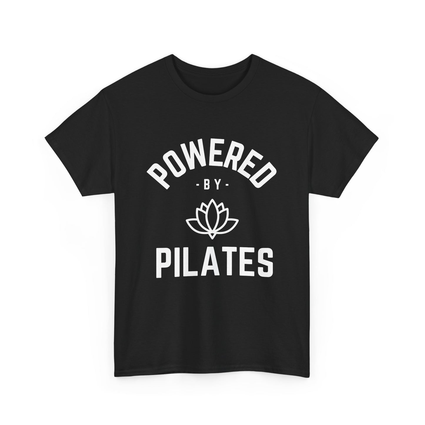 Powered by Pilates Yoga Cotton Slogan T-shirt, for pilates, yoga, fitness, well-being, wellness, mindfulness, bold, activewear, athleisure, statement tee