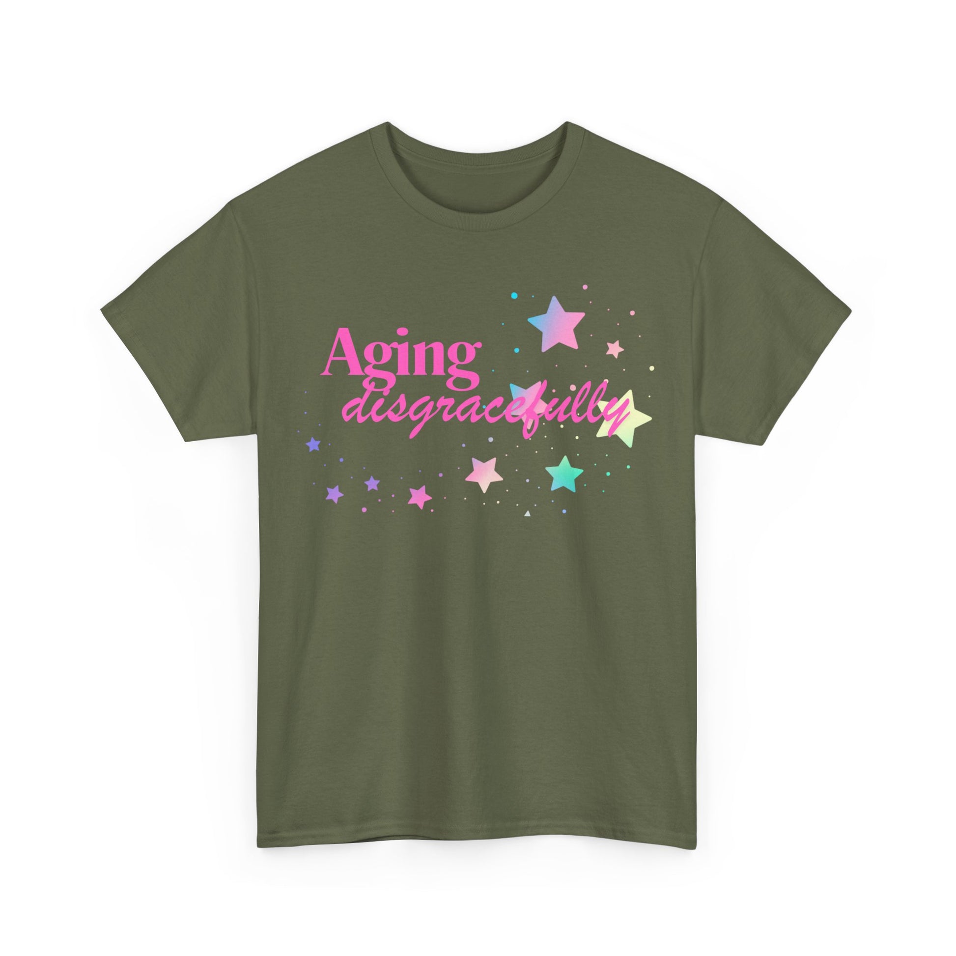 Aging Disgracefully slogan T-shirt, fun, quirky, bold, age-positive statement tee, gift for women embracing empowerment, freedom and confidence in midlife