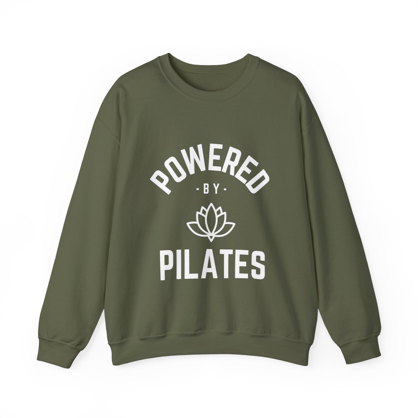 Powered by Pilates Yoga Slogan sweatshirt, for pilates, yoga, fitness, well-being, wellness, mindfulness, bold, activewear, athleisure, statement sweatshirt