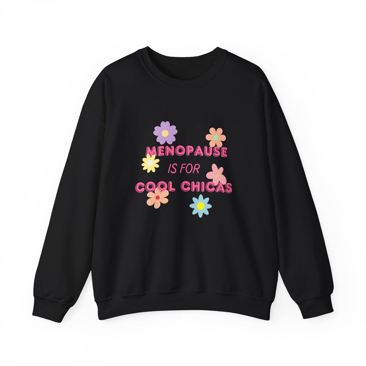 Menopause is for Cool Chicas slogan Sweatshirt, quirky, fun, empowering, age positive, bold, statement top, gift for peri-menopausal, menopausal and mid-life women