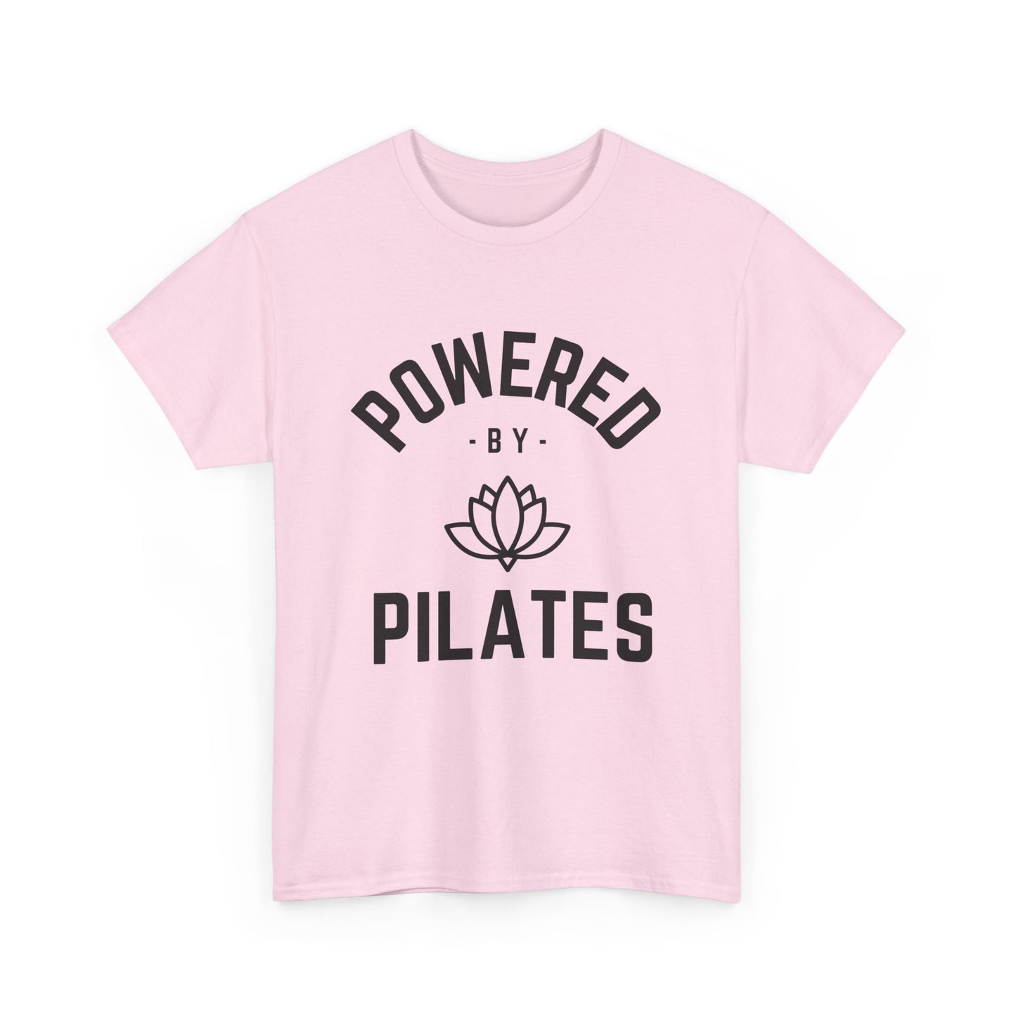 Powered by Pilates Yoga Cotton Slogan T-shirt, for pilates, yoga, fitness, well-being, wellness, mindfulness, bold, activewear, athleisure, statement tee