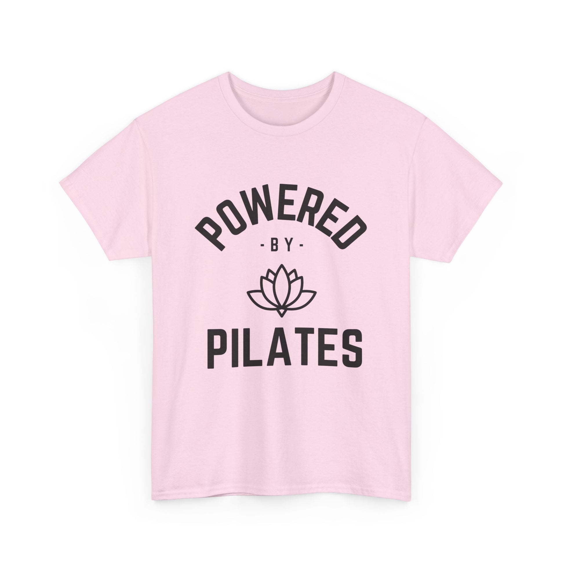 Powered by Pilates Yoga Cotton Slogan T-shirt, for pilates, yoga, fitness, well-being, wellness, mindfulness, bold, activewear, athleisure, statement tee