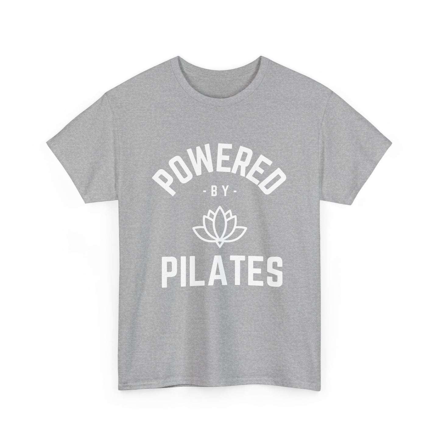 Powered by Pilates Yoga Cotton Slogan T-shirt, for pilates, yoga, fitness, well-being, wellness, mindfulness, bold, activewear, athleisure, statement tee