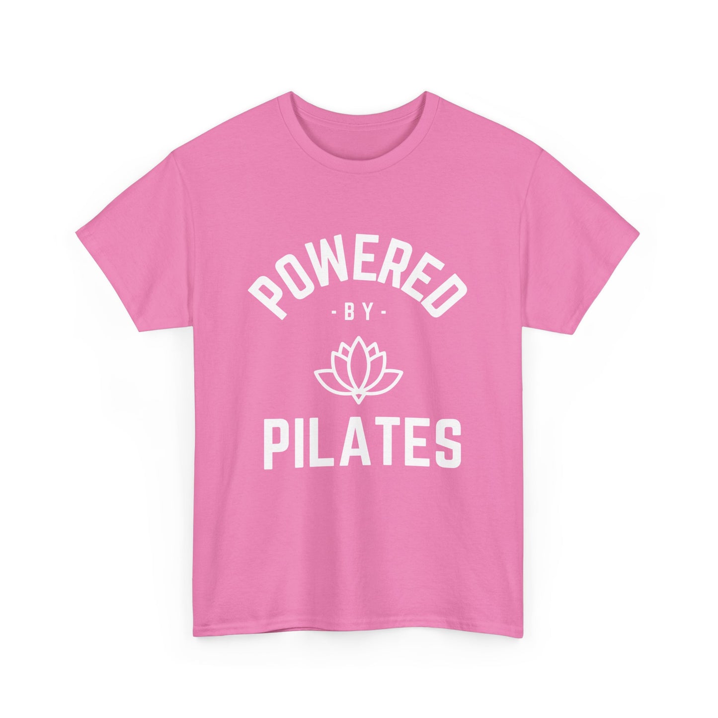 Powered by Pilates Yoga Cotton Slogan T-shirt, for pilates, yoga, fitness, well-being, wellness, mindfulness, bold, activewear, athleisure, statement tee