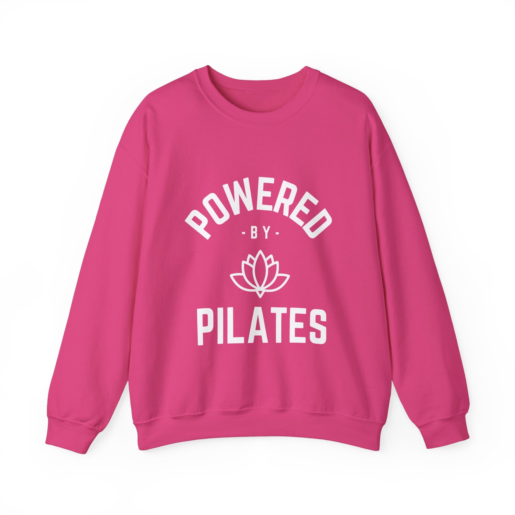 Powered by Pilates Yoga Slogan sweatshirt, for pilates, yoga, fitness, well-being, wellness, mindfulness, bold, activewear, athleisure, statement sweatshirt