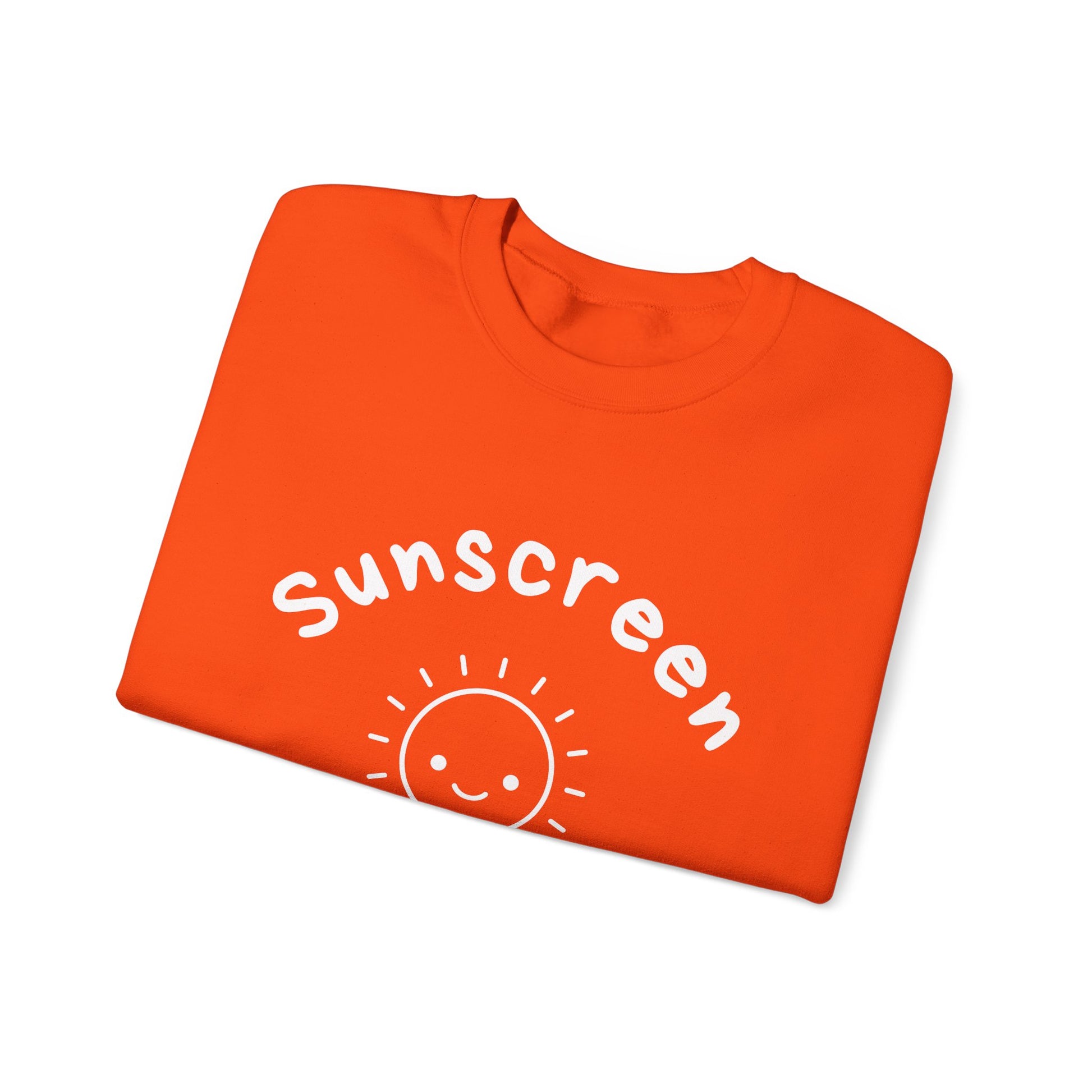 Bold Sunscreen Saves Lives slogan sweatshirt, with smiley sun graphic, for anti-aging fashion, SPF awareness, safe sun, sunscreen, skin protection, sun protection statement top