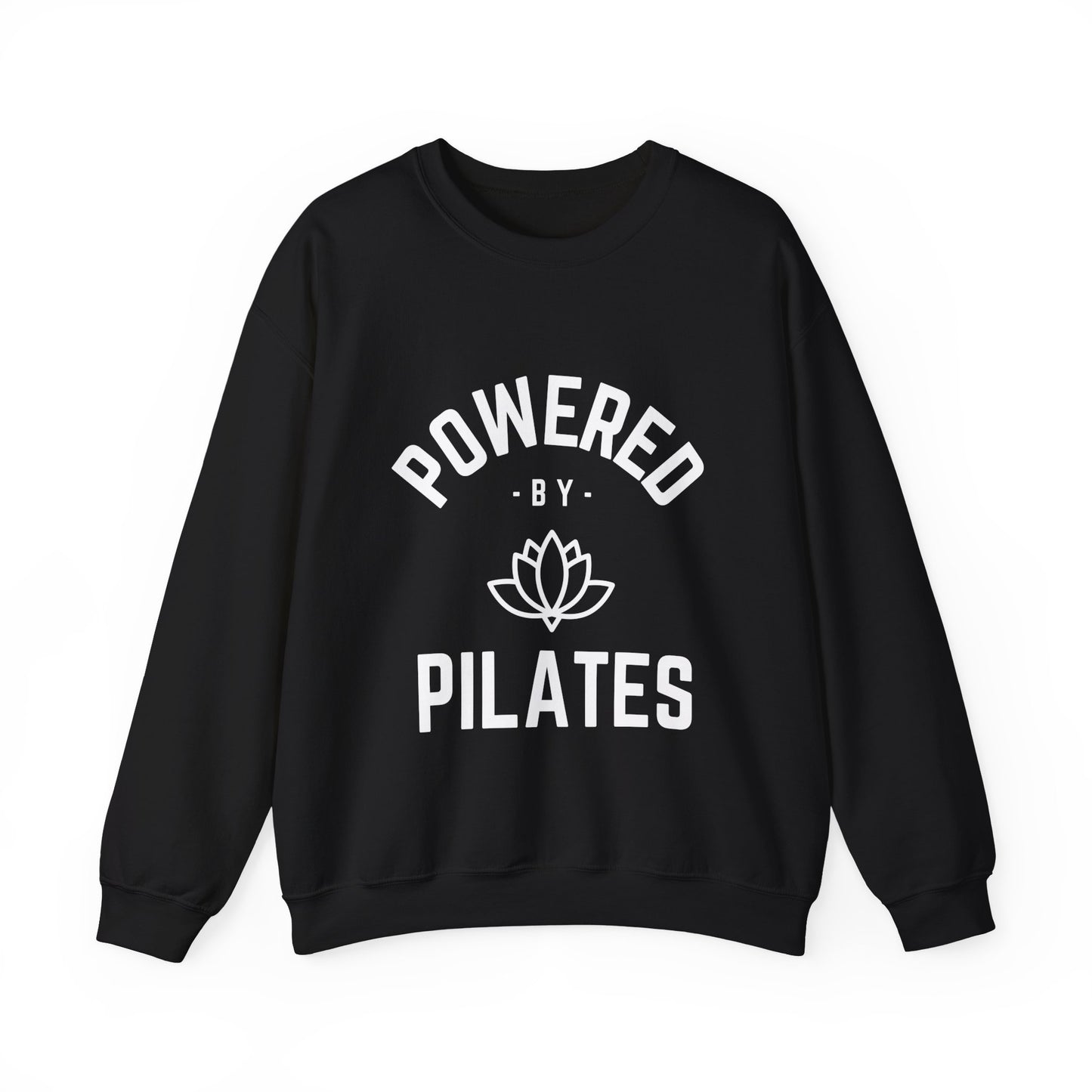 Powered by Pilates Yoga Slogan sweatshirt, for pilates, yoga, fitness, well-being, wellness, mindfulness, bold, activewear, athleisure, statement sweatshirt