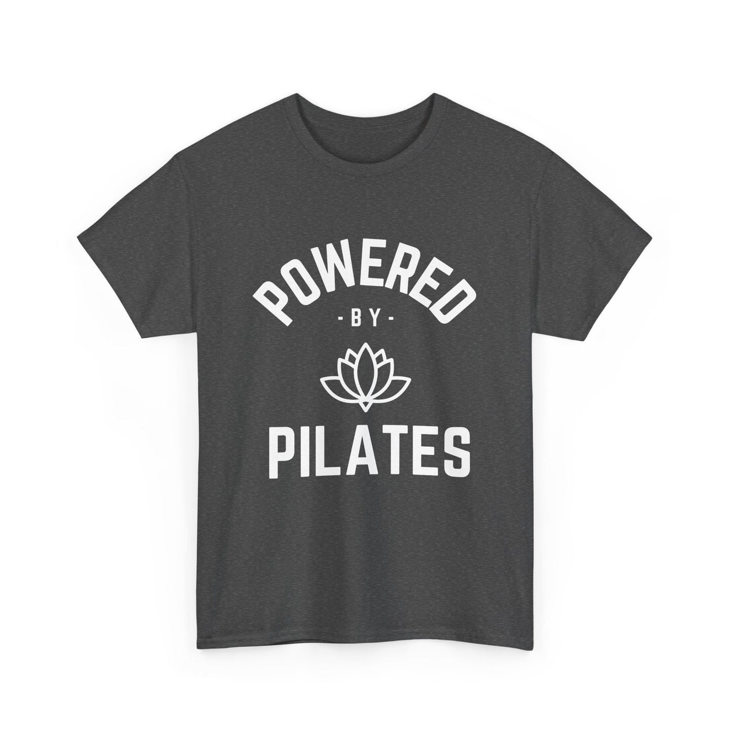 Powered by Pilates Yoga Cotton Slogan T-shirt, for pilates, yoga, fitness, well-being, wellness, mindfulness, bold, activewear, athleisure, statement tee