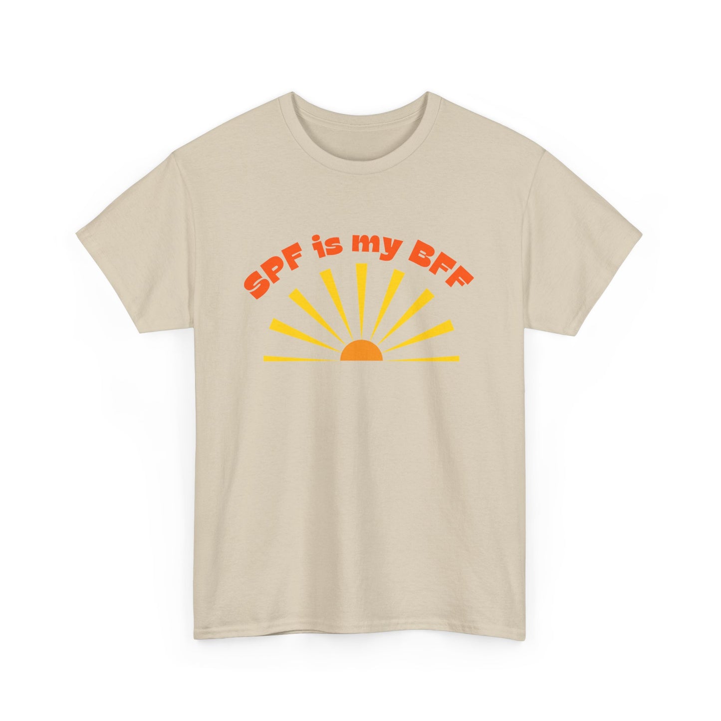 Bold SPF Is MY BFF slogan T-shirt, for anti-aging fashion, SPF awareness, safe sun, sunscreen, skin protection, sun protection statement tee