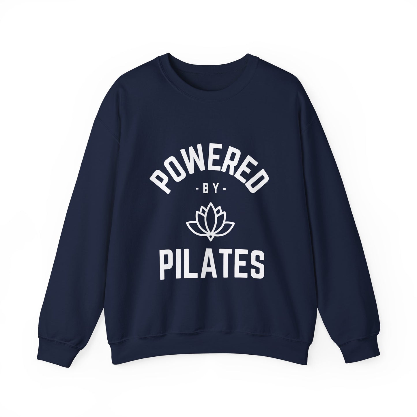 Powered by Pilates Yoga Slogan sweatshirt, for pilates, yoga, fitness, well-being, wellness, mindfulness, bold, activewear, athleisure, statement sweatshirt