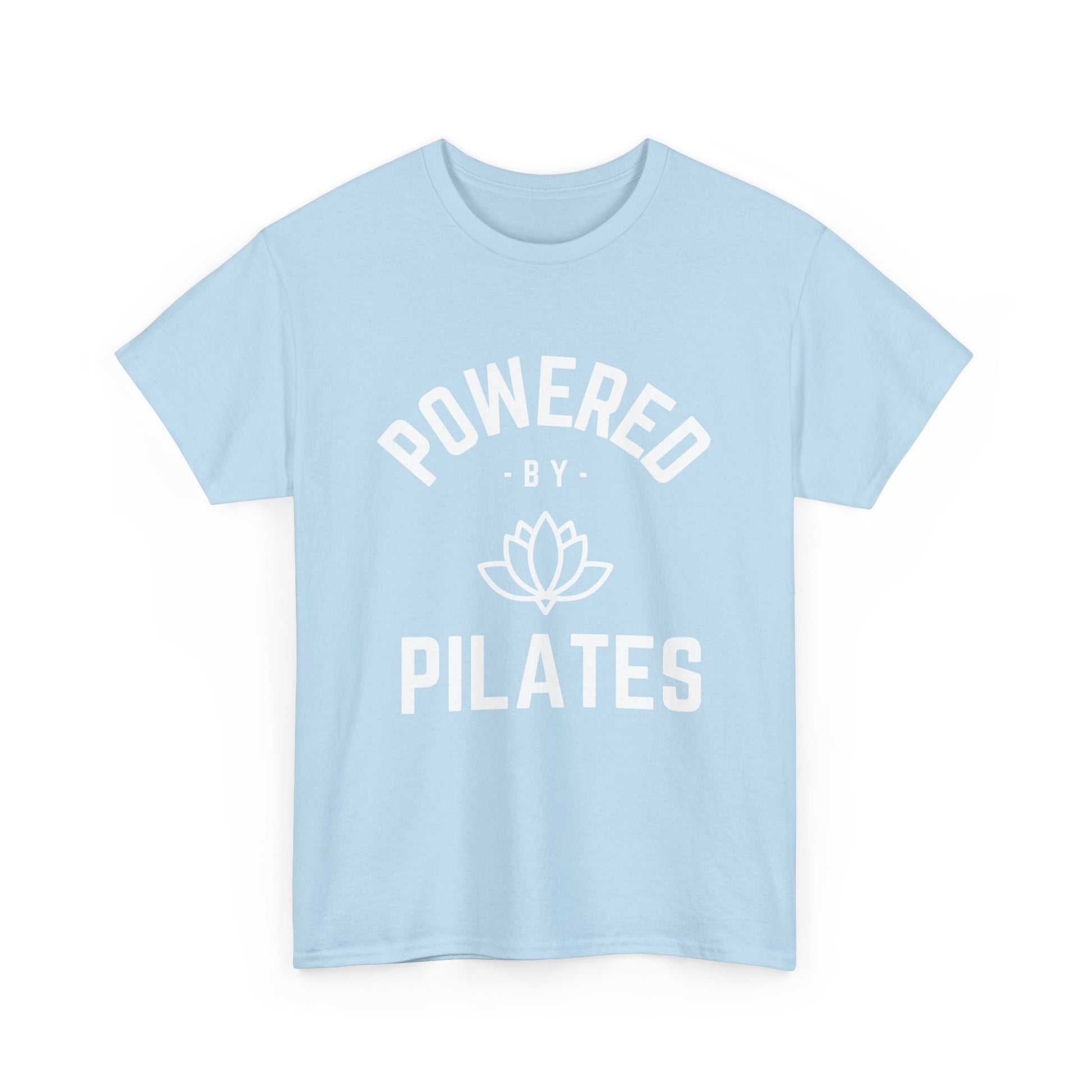 Powered by Pilates Yoga Cotton Slogan T-shirt, for pilates, yoga, fitness, well-being, wellness, mindfulness, bold, activewear, athleisure, statement tee