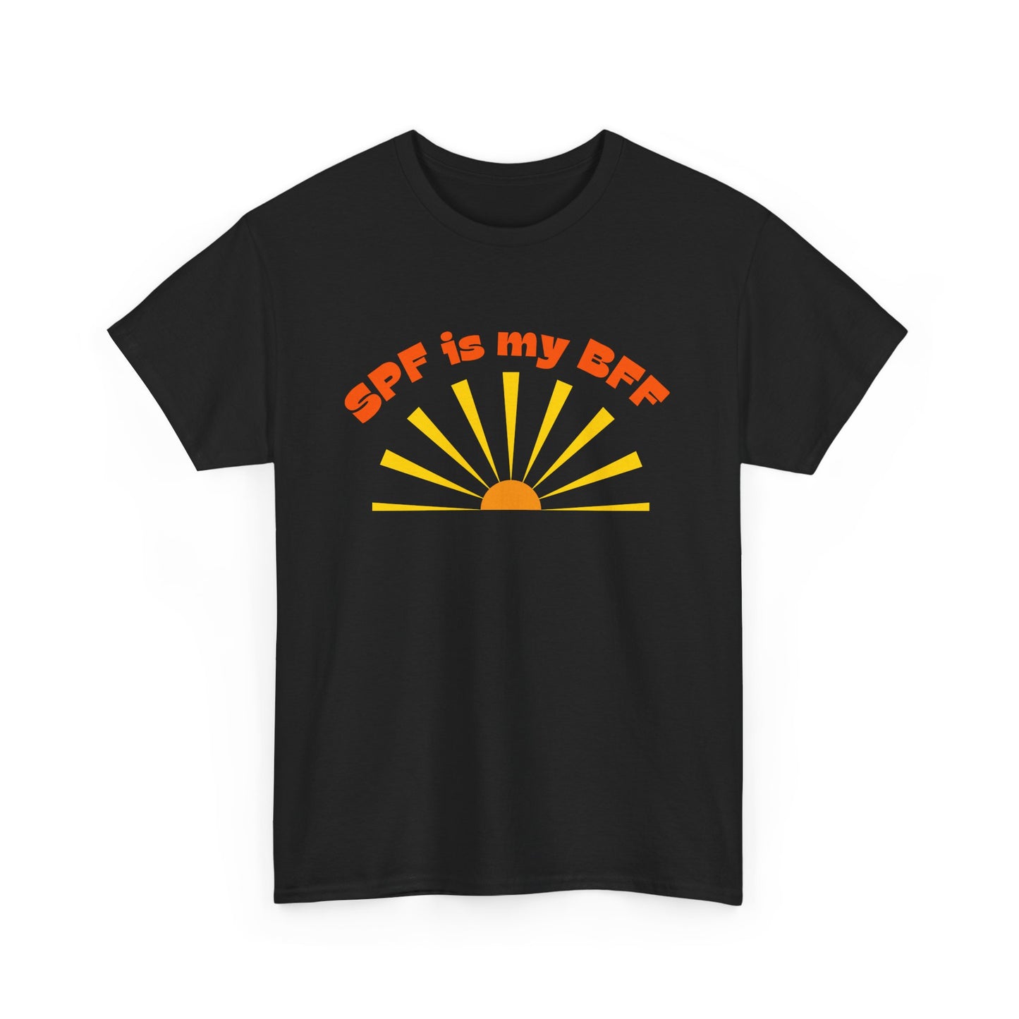 Bold SPF Is MY BFF slogan T-shirt, for anti-aging fashion, SPF awareness, safe sun, sunscreen, skin protection, sun protection statement tee