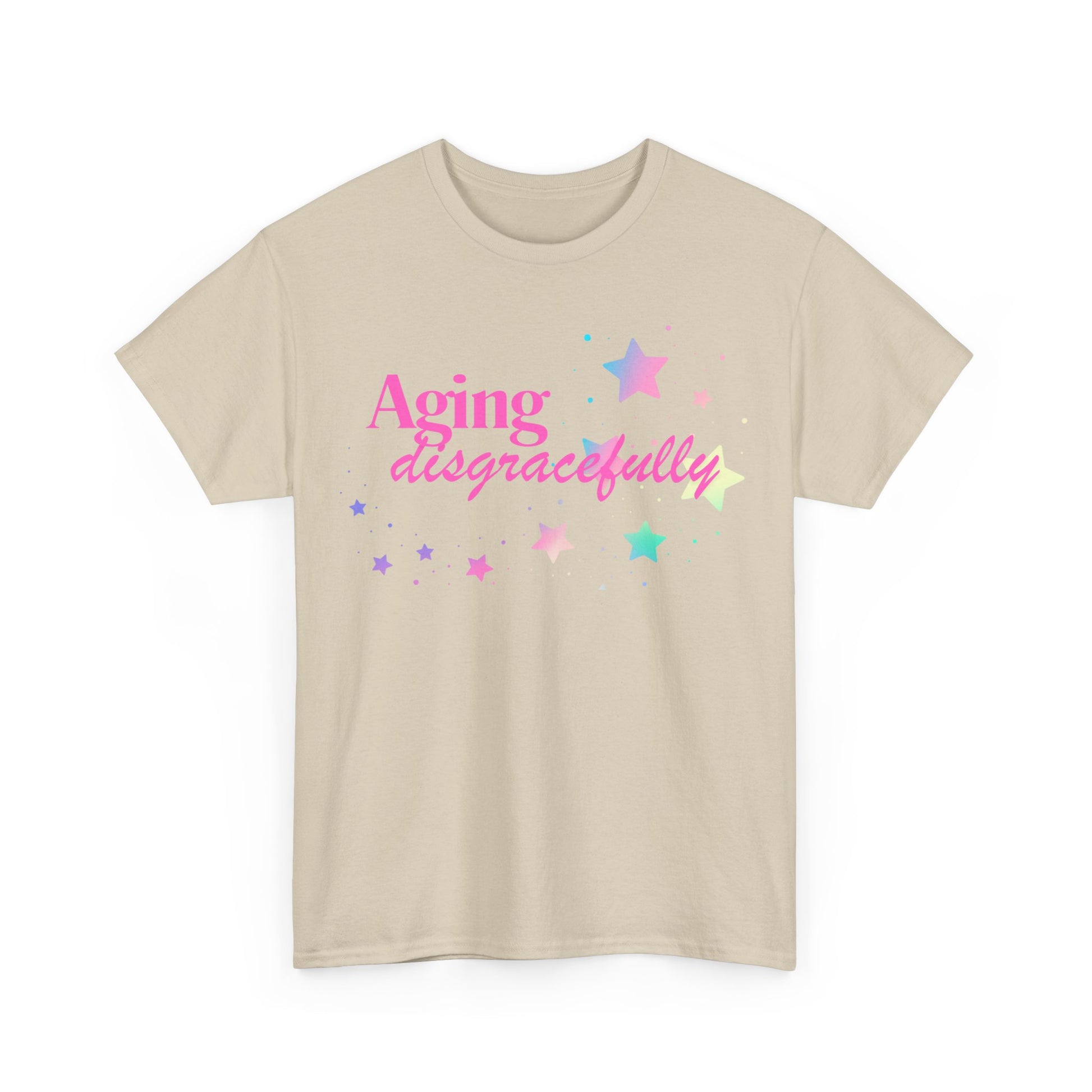 Aging Disgracefully slogan T-shirt, fun, quirky, bold, age-positive statement tee, gift for women embracing empowerment, freedom and confidence in midlife