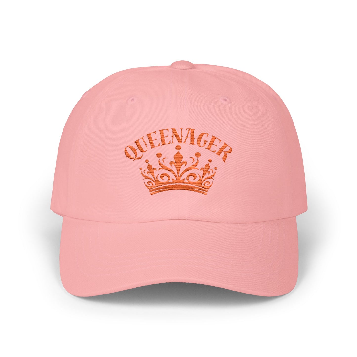 Bold Queenager slogan baseball cap, with crown image, age-positive statement hat, for empowered, confident, empty nesters, fun gift for women in midlife