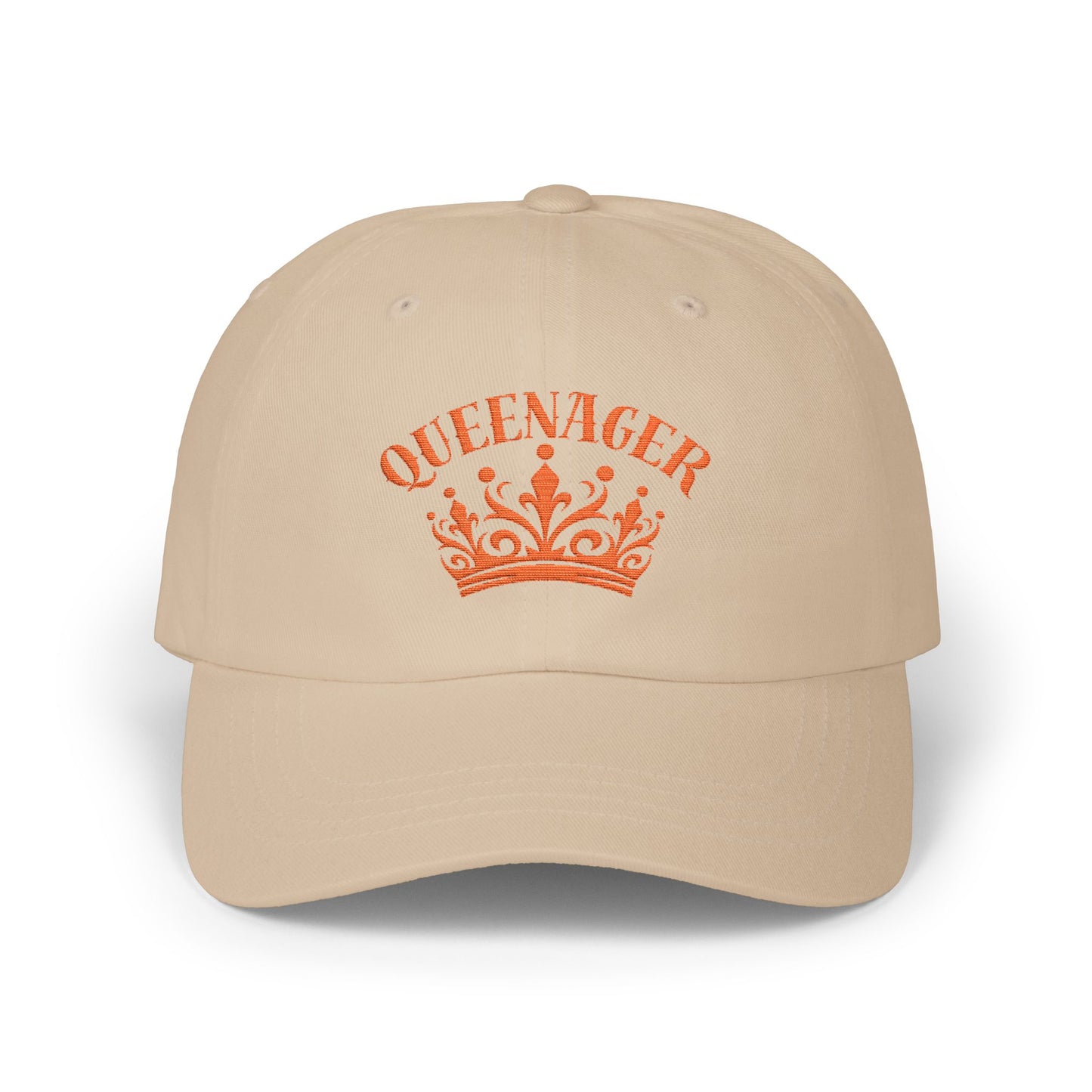 Bold Queenager slogan baseball cap, with crown image, age-positive statement hat, for empowered, confident, empty nesters, fun gift for women in midlife