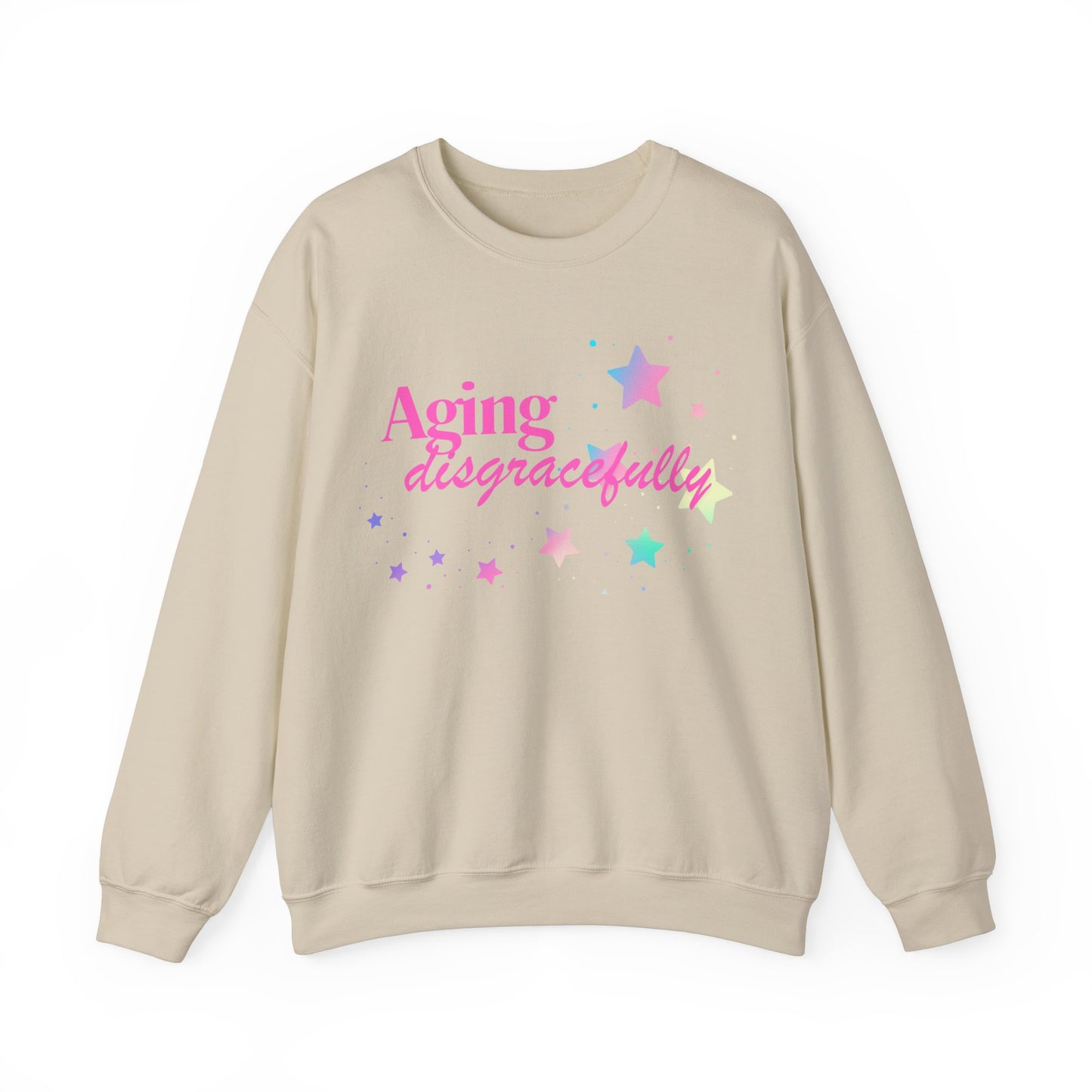 Aging Disgracefully slogan sweatshirt, fun, quirky, bold, age-positive statement top, gift for women embracing empowerment, freedom and confidence in midlife